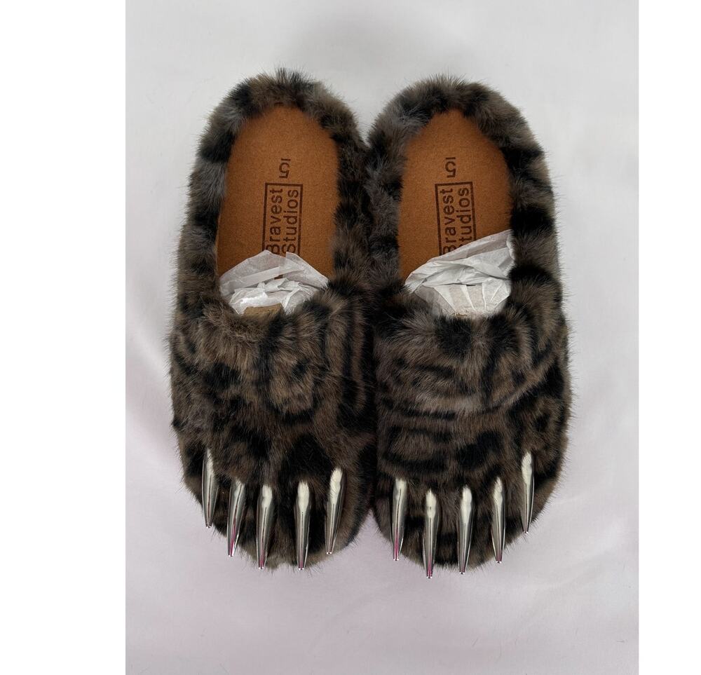 Bravest Studios Dark Leopard Bear Claw Mule Shoes Womens Size 6.5 Mens Size 5